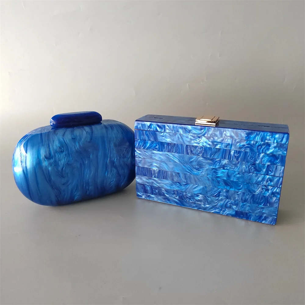 Luxury Lady Part Prom Elegant Handbags New Wallet Brand Design Stylish Pearl Blue Acrylic Evening Bag Cute Women Clutch Purse