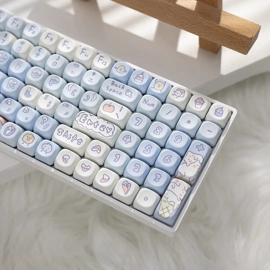 Ice Cream MOA Keycaps Pbt Five Sided Heat Sublimation Suitable For 108 104 98 87 75 68 65 Round Cute Blue Summer Keycaps