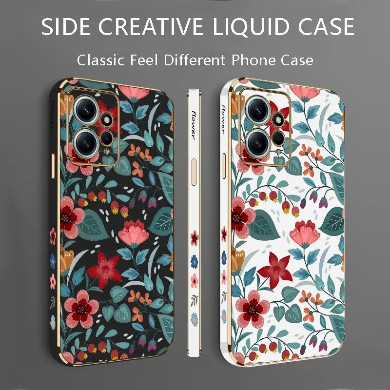 Safflower Flower Luxury Plating Phone Case For Xiaomi Redmi Note 11 Pro Plus 10 Pro 11 11S 12Pro Plus 12 9S 8 Pro Cover