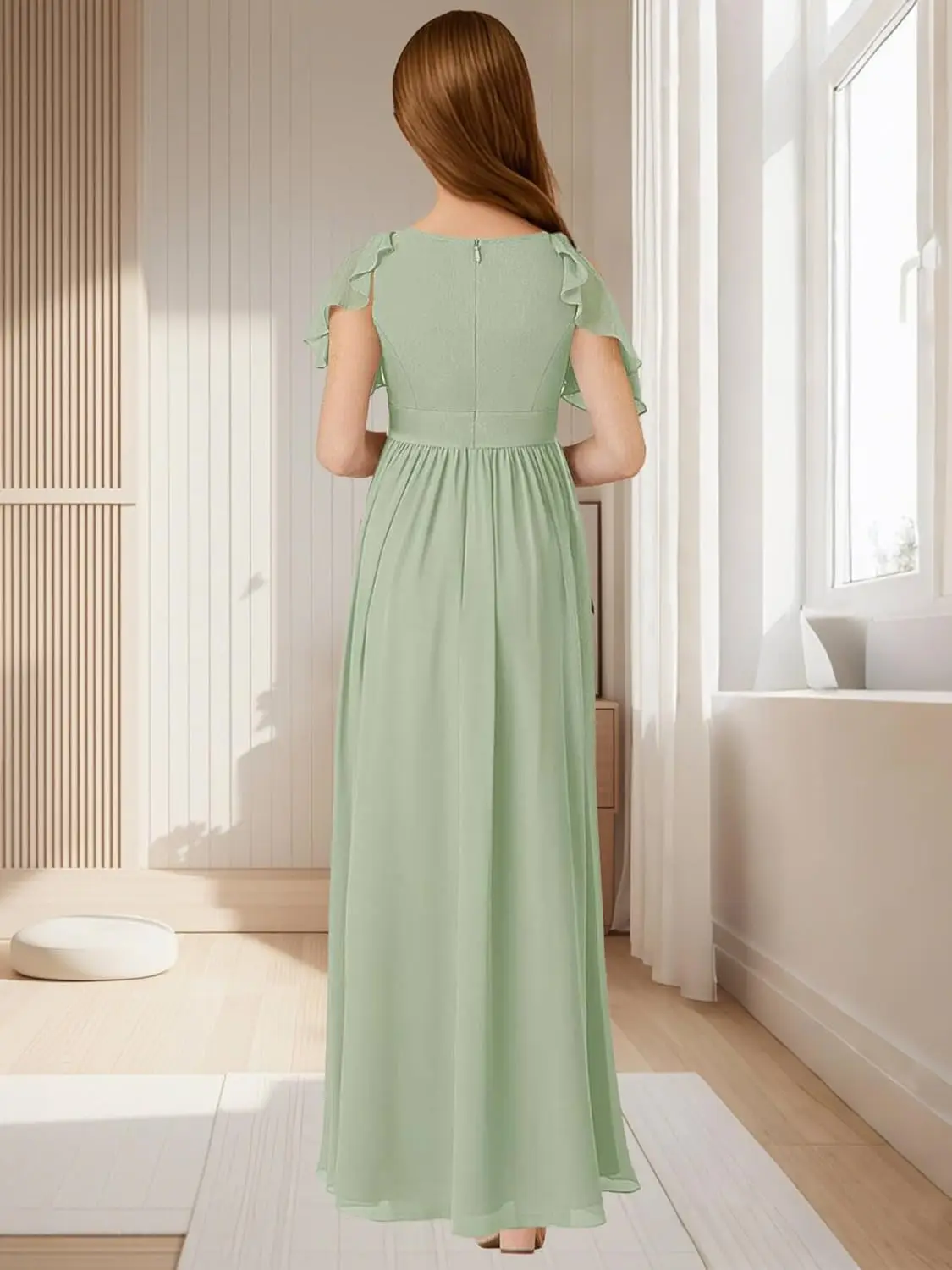 A라인 오프숄더 쉬폰 플라워 걸 드레스 A라인 주니어 정장 드레스 소매가 있는 소녀용 롱 드레스 프로무 드레스