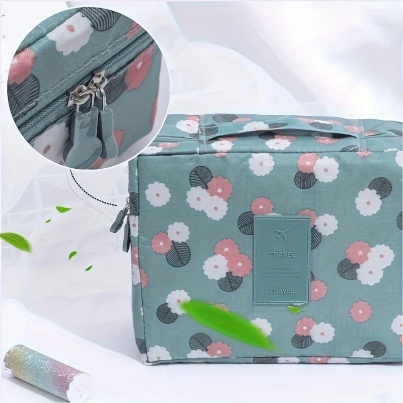 Floral Print Cosmetic Zipper Bag, Travel Storage Toiletry Wash Bag, Lightweight Makeup Bag