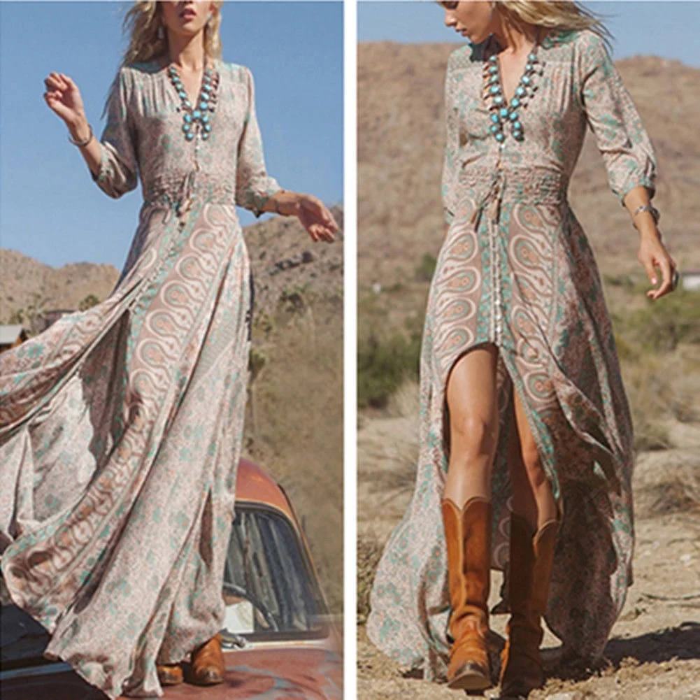 Sexy Boho Sommer Casual Chiffon Floral Dr Faionable Damenbekleidung Ele Kleid für Damen