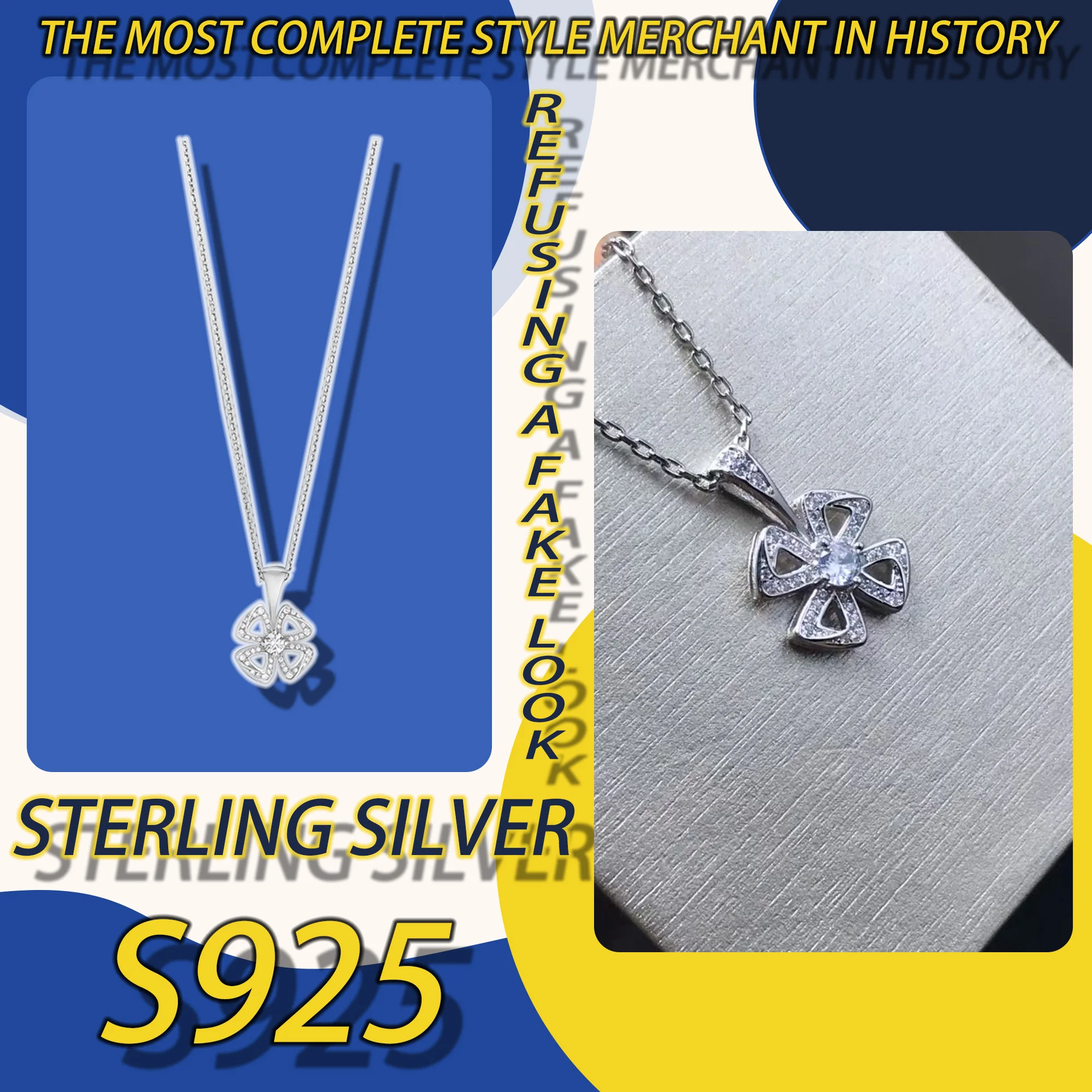 

Высококачественное ожерелье с подвеской из четырехлистного клевера, инкрустированное бриллиантами, модное темпераментное ожерелье из чистого серебра S925, серия Fiorever