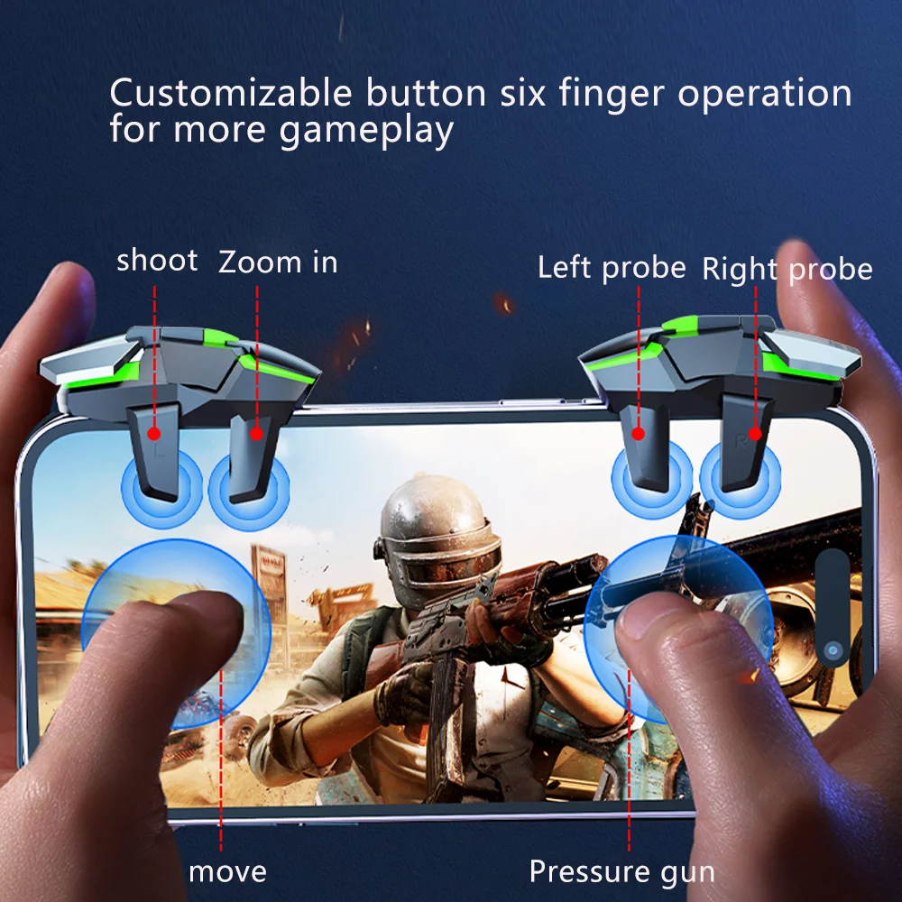 2 قطعة وحدة تحكم ألعاب الهاتف بستة أصابع لـ PUBG Aim Shooting Gaming Trigger L1 R1 زر مفتاح لأجهزة Android IPhone Gamepad DY02