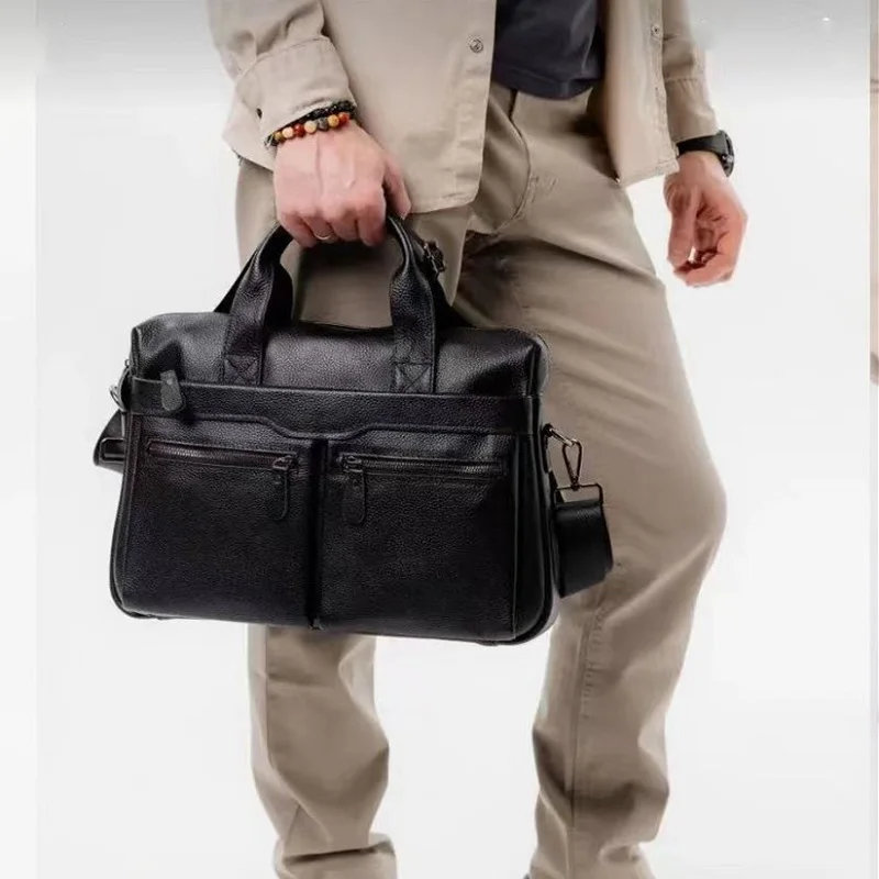 

100% genuine leather men's briefcase Shoulder Bag Fashion handbag luxury design cowhide computer bag men 15-inch crossbody bag
