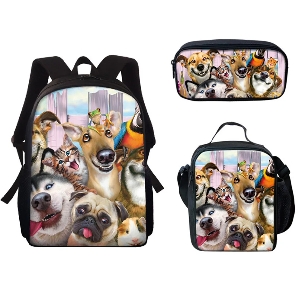 Engraçado Elefante Animais Mochilas Escolares, Impressão 3D, Mochila Pupila, Lunch Bag, Estojo para Lápis, Laptop Bag, Clássico e Criativo, 3PCs por Conjunto