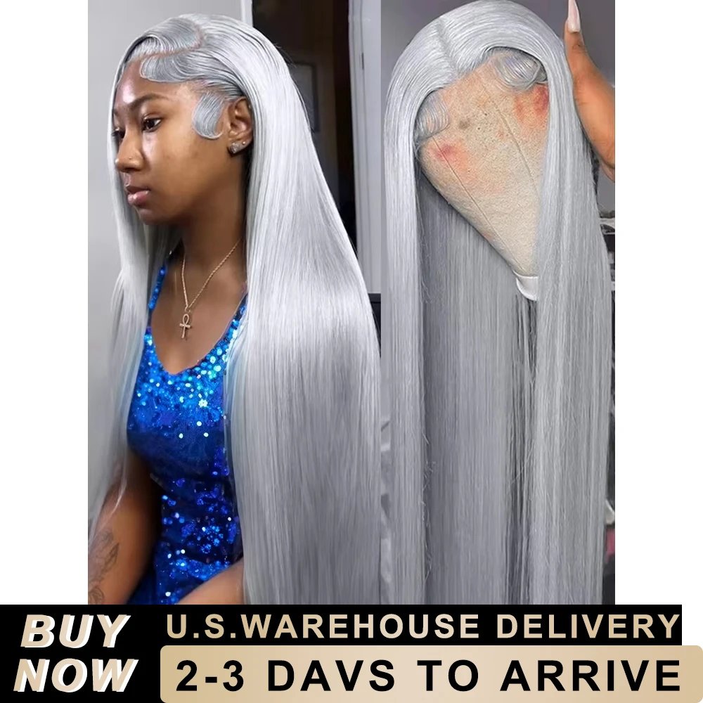 

30 32 Inch 13x6 Silver Grey Straight 250 Density HD Lace Front Human Hair Wig Brazilian 13x4 Colored Lace Frontal Wigs For Women