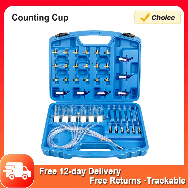 

DieselFlow Meter Test Adaptor Set DieselFlow Meter Test Kit Common Rail Adaptor Oil Return Detection Tools with 6 Counting Cup