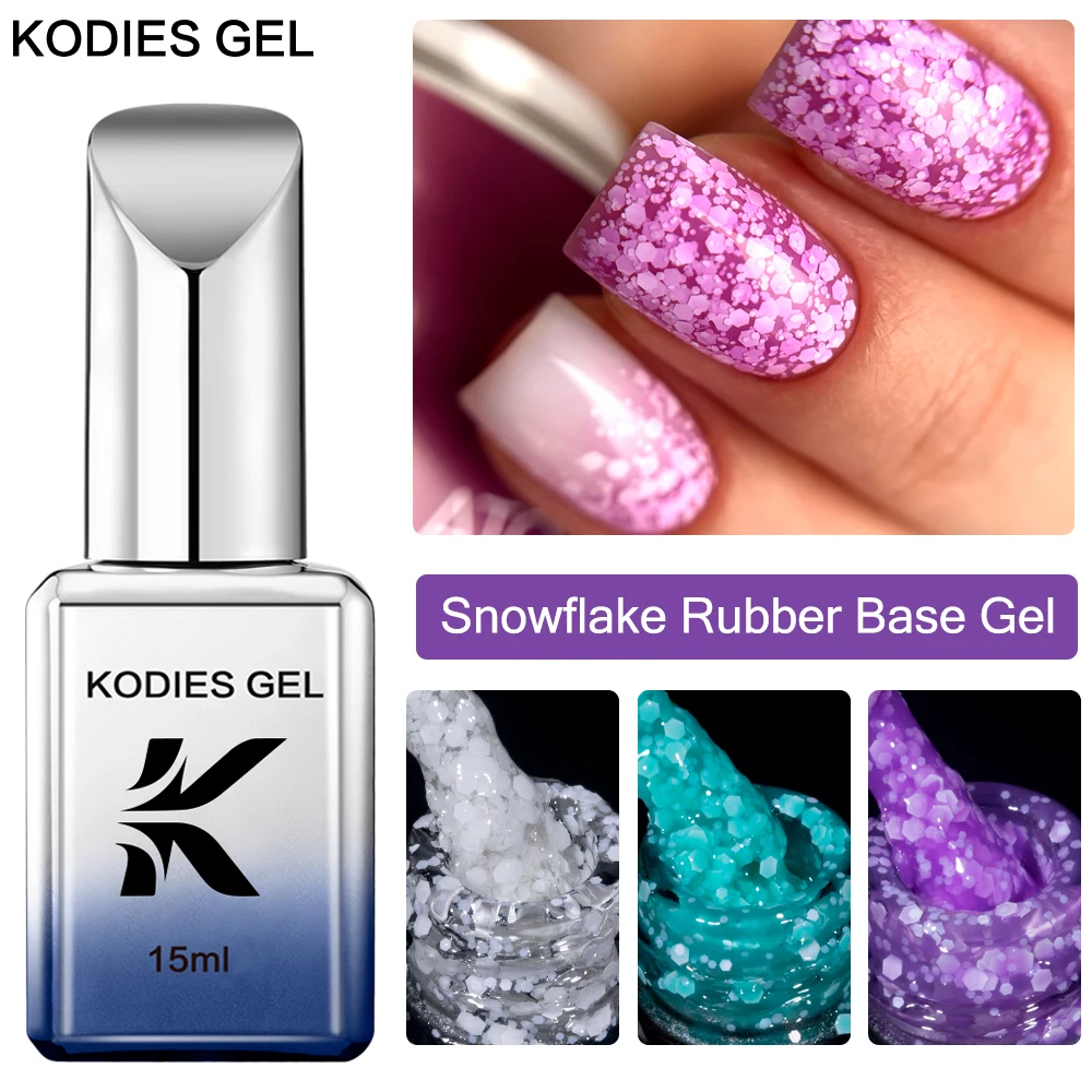 

KODIES GEL Snow Flake Rubber Base Gel Nail Polish UV LED Semi Permanent White Pink Blue Glitter Gel Snowflake for Nails Supplies