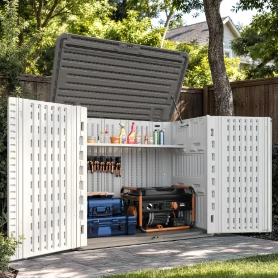 34 Cu.Ft Resin Storage Shed for Outdoor Horizontal Use, White, Weather-Resistant and Lockable