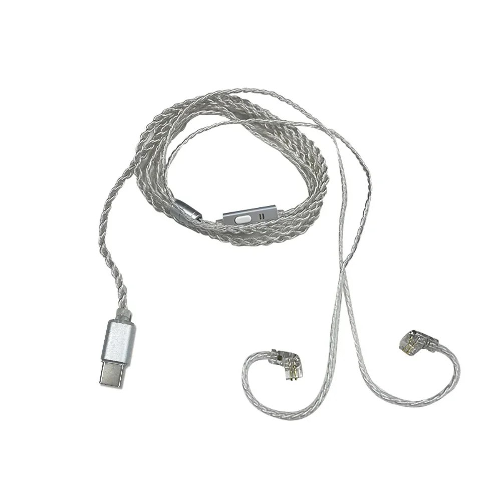 Earphone Upgrade Cable Silver Plated Type-C Plug 4Core Wire 2Pin Headphone Cable Support Call Control 47inch Cable