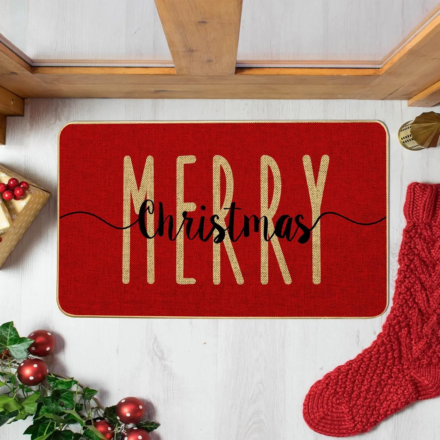 

Christmas Decorations Welcome Door Mat Washable Indoor Outdoor Entrance Mat RV Mat Kitchen Carpet Suitable for Bathroom Kitchen