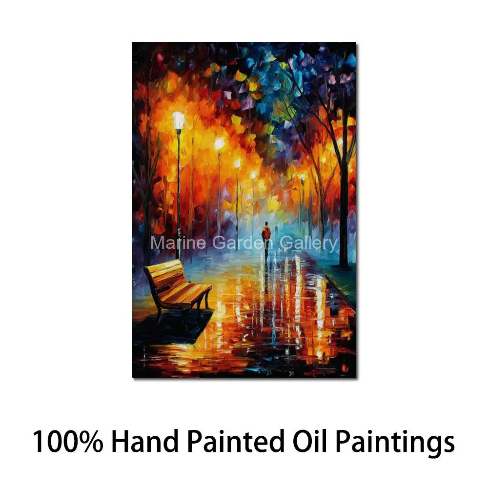 Textured Cityscape Night Painting Palette Knife Oil on Canvas Hand Painted Contemporary Urban Art for Hallway Living Room Wall