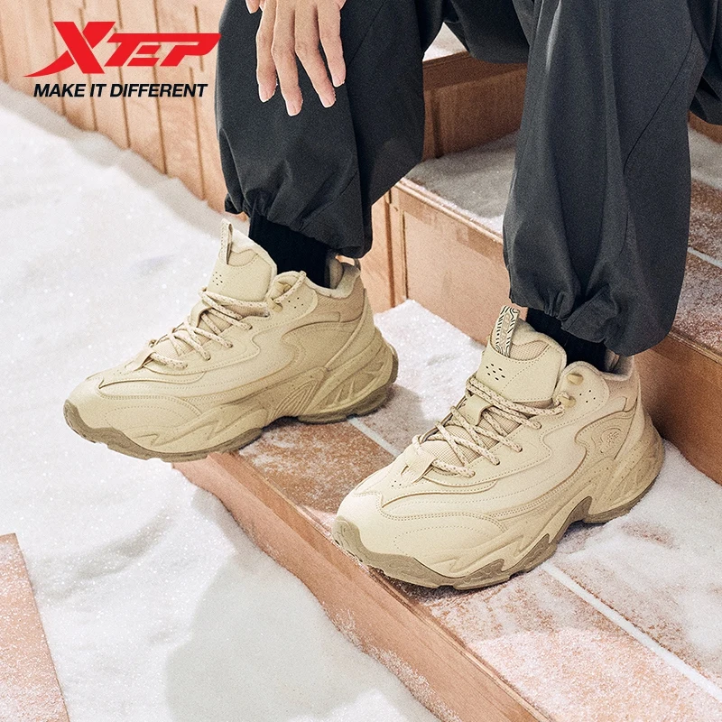 Xtep Cotton Shoes For Men 2025 Winter New Non-Slip Cushioning Warm Wear-Resistant Lightweight Jogging Sneakers 875419370009