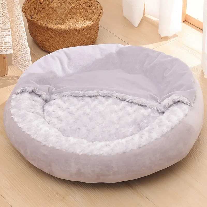 Round Animal Bed Pet Bed Soft Fleece Thicken Nest Dog Kennel Cat Semi-enclosed Sleeping Bag Puppy Cozy Dog Bed Sofa Pet Supplies