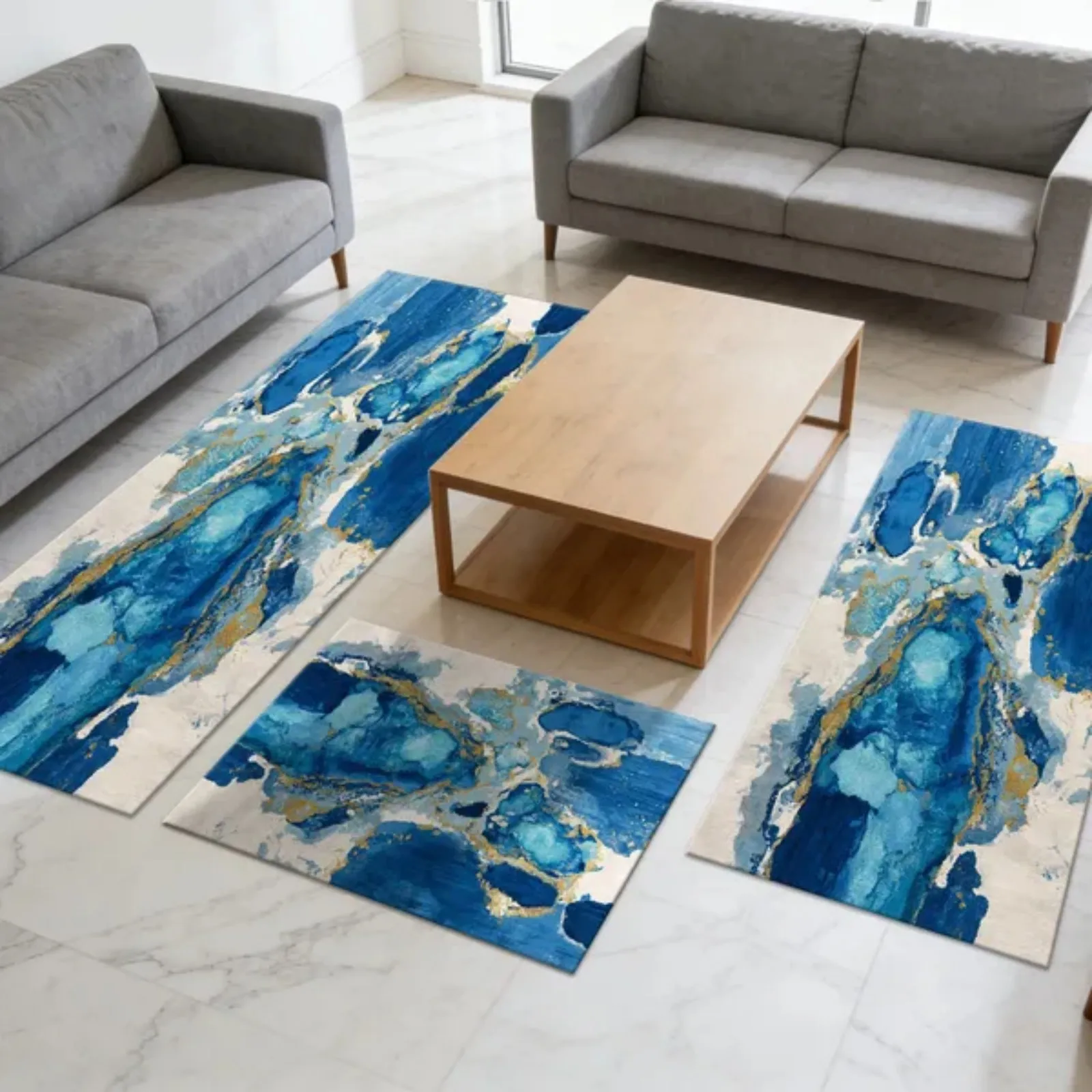 Three-piece kitchen rug set, non-slip and washable, abstract pattern kitchen hallway rug soft and comfortable,suitable for sinks floors entrances hallways and bathrooms