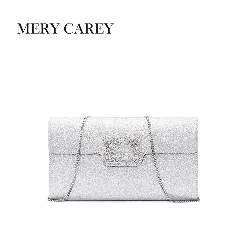 

2025 Trend Fashionable Silver sequined Women's Single Chain Bag Luxury Designer Elegant Women Party Rhinestone Banquet Handbag