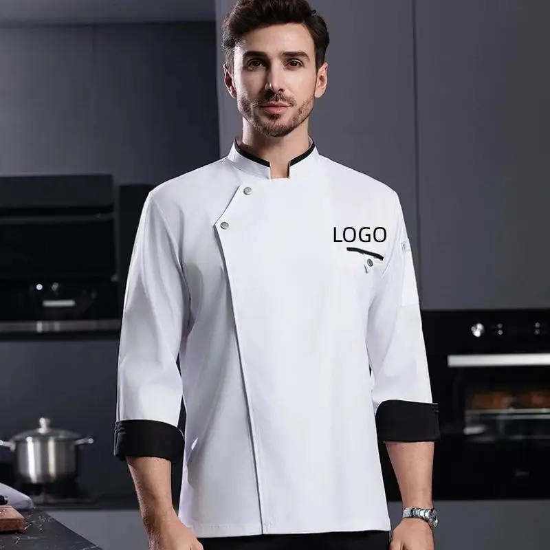 Chef Uniform Work Clothes Long Sleeve Customized Logo Restaurant Hotel Kitchen Cooking Men Chef Jacket Print Embroidery