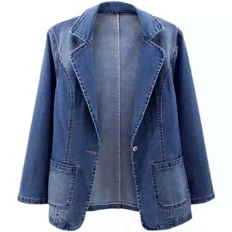 2024 NEW Spring Autumn Suit Denim Jacket Women\'s Casual Suits Jackets Cardigan Outerwear A Button Female Basic Coat Blazer 4XL