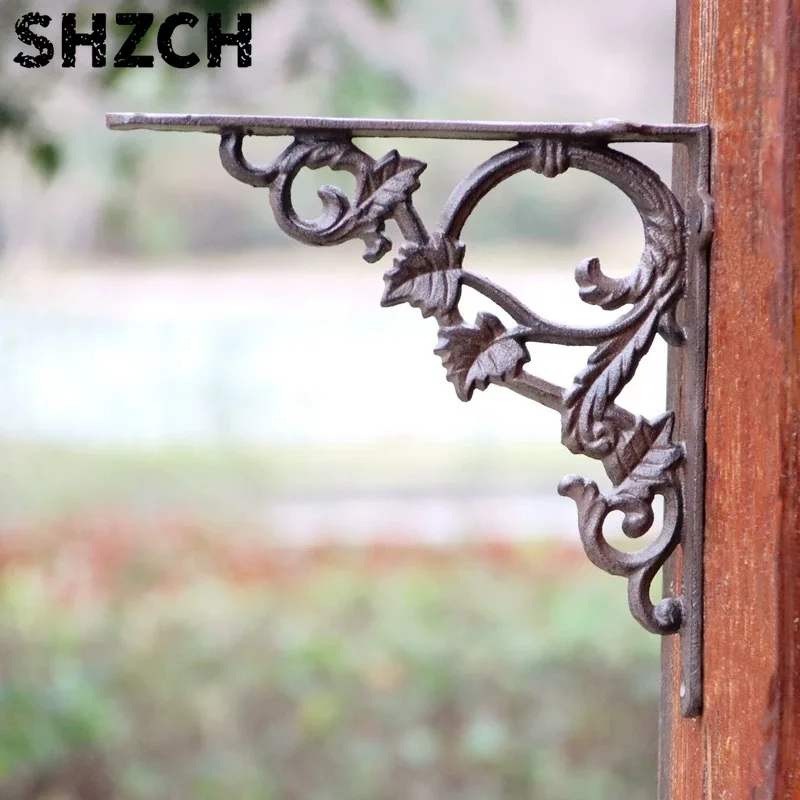 Cast Iron Decorative Shelf Bracket, Floral Vine Design, Antique Brown, 9.3 x 9.3 Inch, 2 Pieces