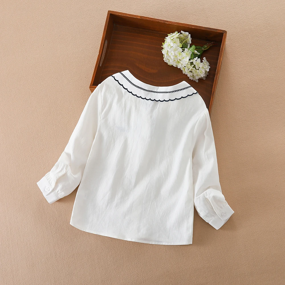 Girls White Shirt for Kids Spring Autumn Korean Fashion Children Long-Sleeved Cute Bow T-Shirt Cotton Casual Top Clothes