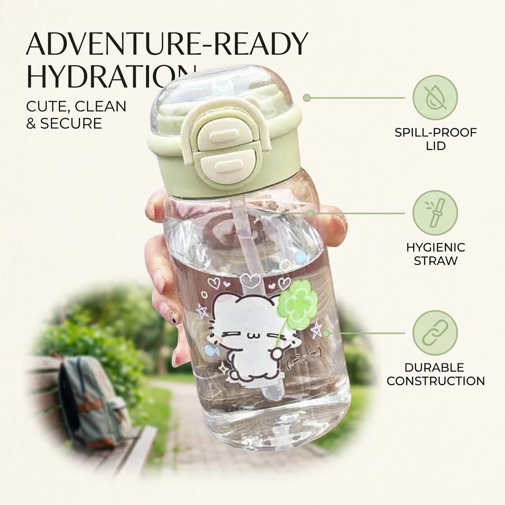 500ml Aesthetic Plastic Cup with Straw Heat-Resistant Anti-Drop Portable Double-Wall Student Water Cup