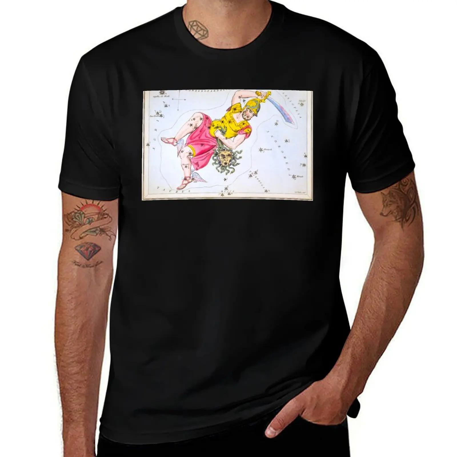 Antique Perseus and Caput Medusa Constellation Map T-Shirt Quick Dry Light Sports T-Shirt