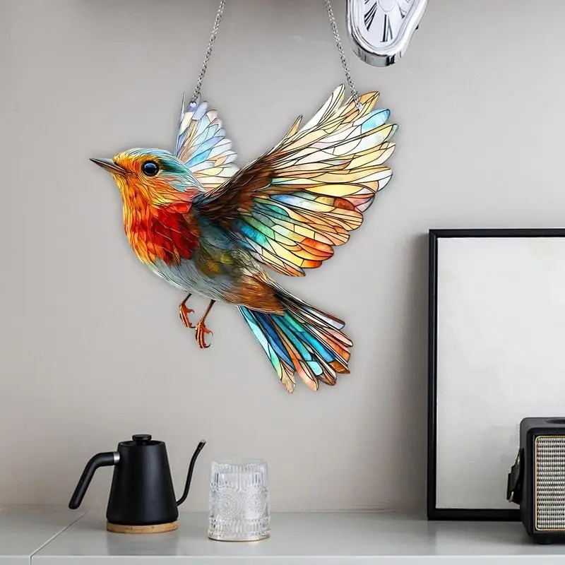 Acrylic Hummingbird Window Pendant Colorful Bird Acrylic Window Suncatchers Bird Wall Decoration Flat Decorative Wall Art Decor