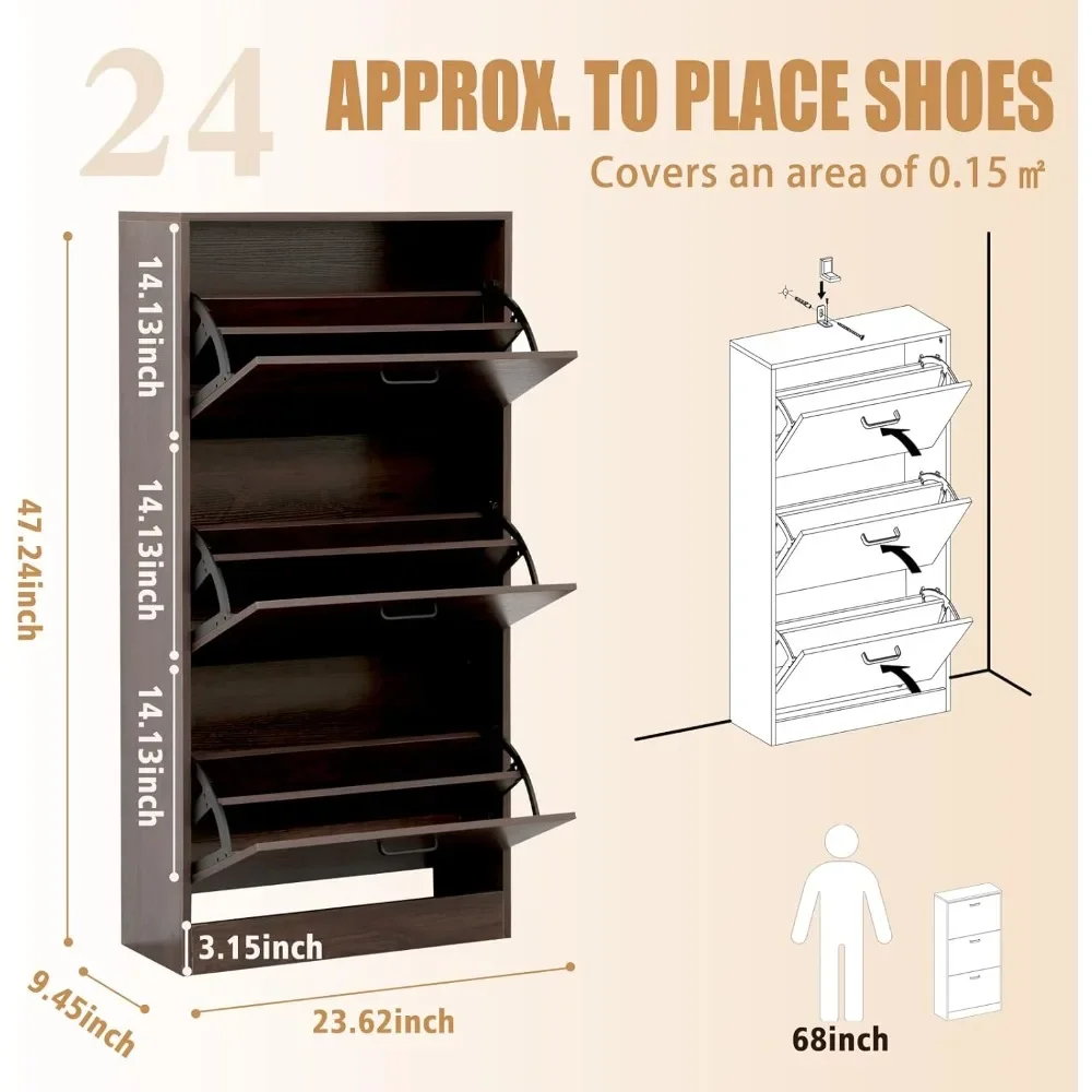 Modern Freestanding Shoe Organizer Rack Shoerack Shoe Storage Cabinet for Entryway Walnut Brown Living Room Furniture Home