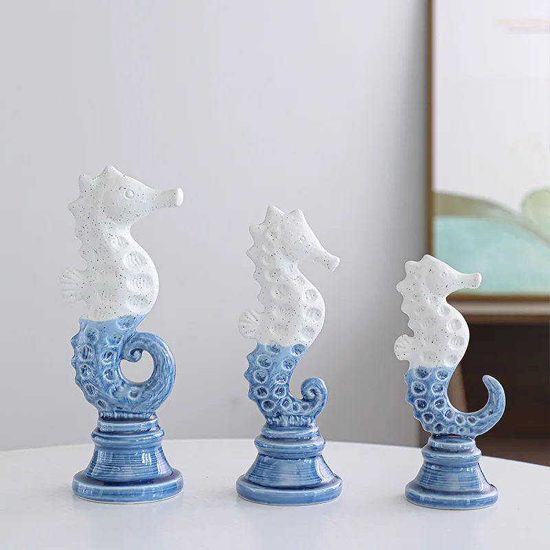 

Ceramic Handicraft Artificial Animal Sculpture Seahorse Marine Organism Cartoon Seahorse Statue Home Decoration Accessories