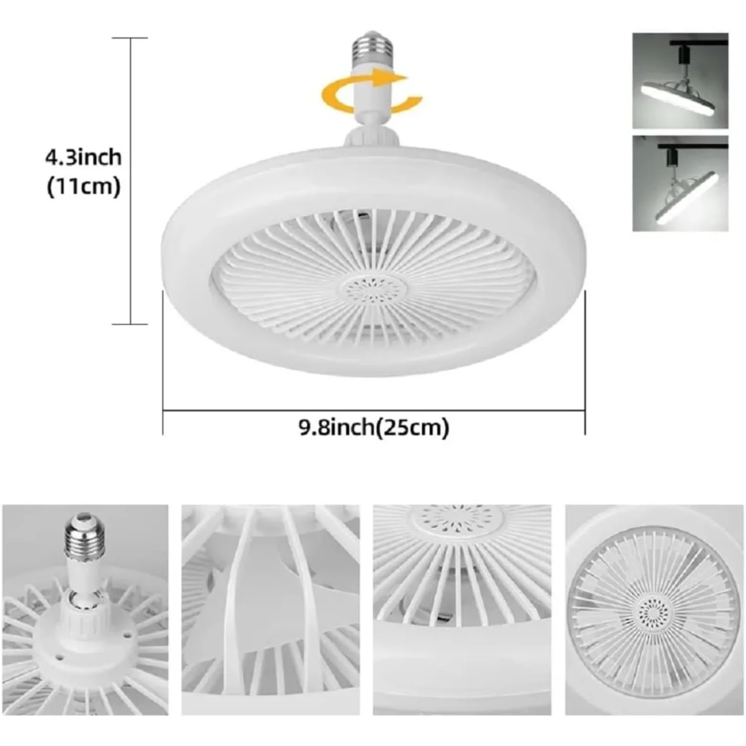 JOYINLED E26 Silent Ceiling Fan Light with Light & Remote Control E27 Socket Fan Light Screw-in Ceiling Fan Lamp Socket LED Bulb