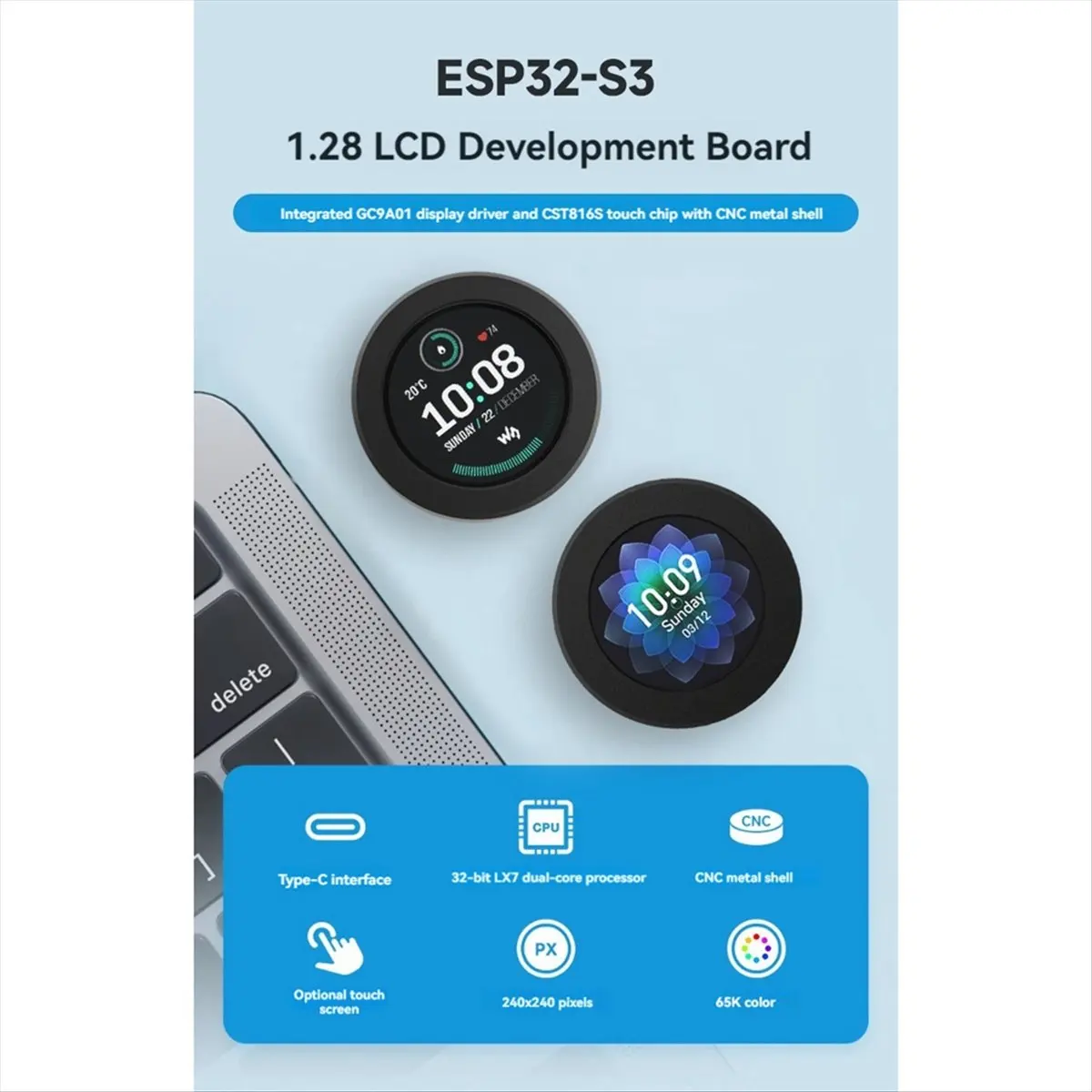 28x-electronics-accessoriesesp32-s3-development-board-with-128inch-round-touch-lcd-display-cnc-acrylic