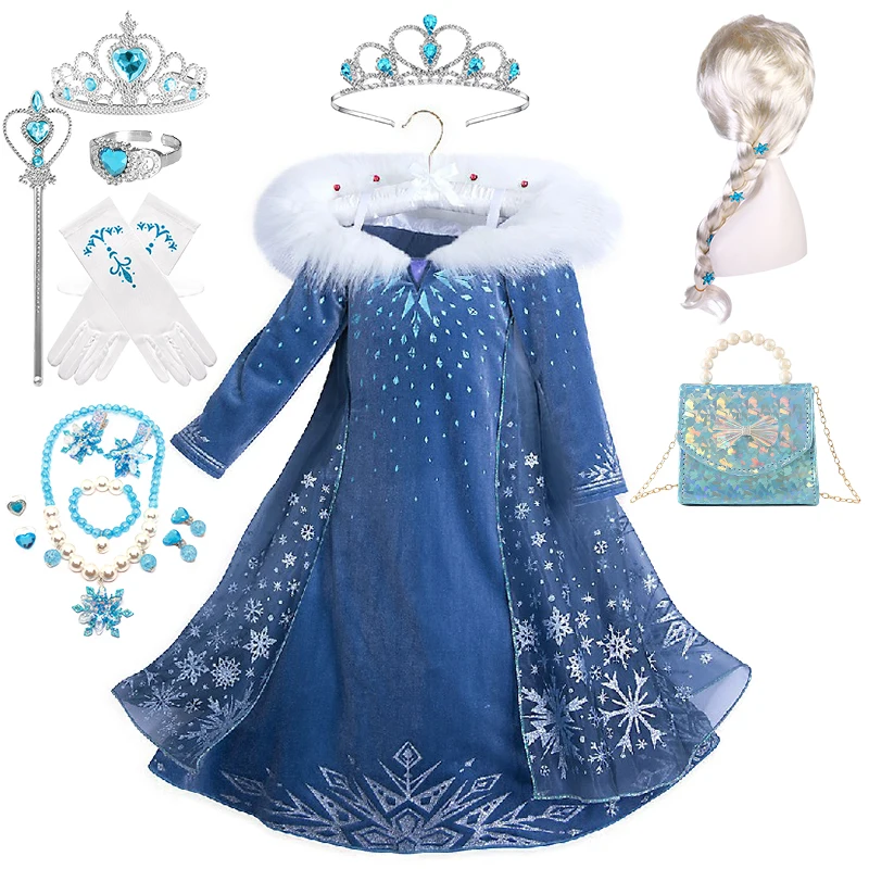 Snow Queen Elsa 2 Princess Dress para meninas, Velvet Party Ball Gown, Kids Christmas Carnival Cosplay, Masquerade Costume, Halloween