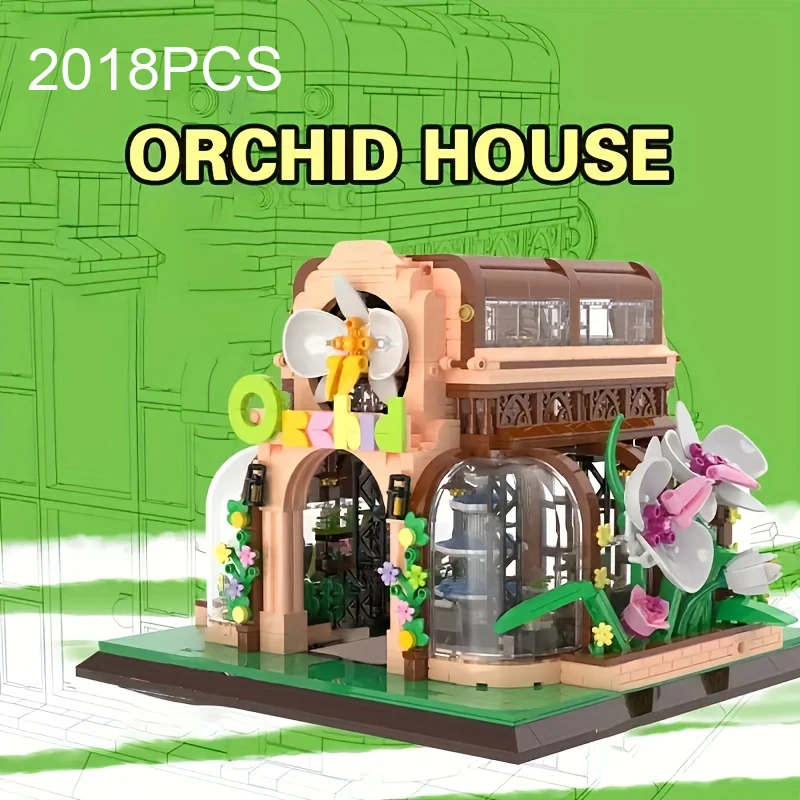 2018PCS Orchid Flower House Building Blocks City Street Garden Plant Bouquet Assembly Model Bricks Puzzle Toys Holiday Gifts