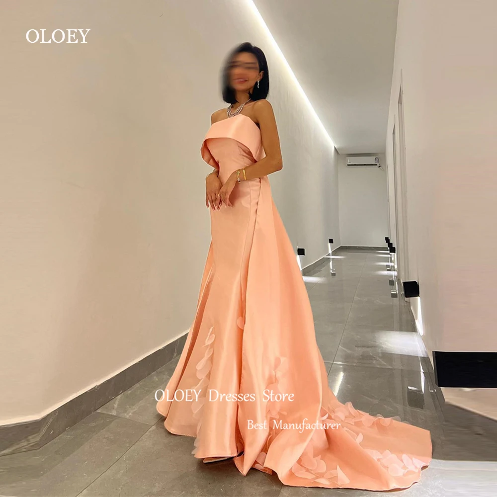 

OLOEY Elegant Saudi Arabic Women Evening Dresses 3D Flowers Strapless Floor Length Formal Party Prom Gowns Vestidos de fiesta