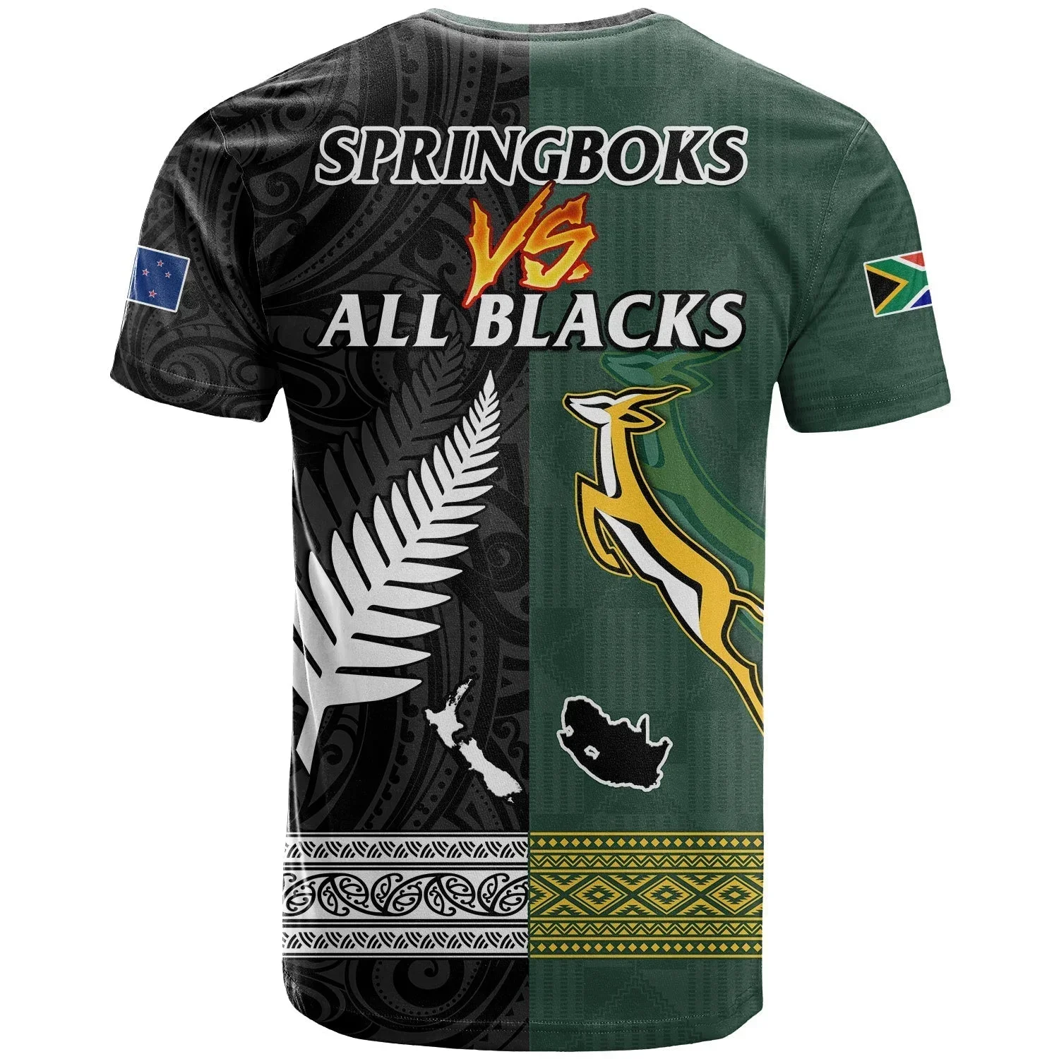 South Africa New Zealand Rugby Go Springboks VS All Blacks Breathable 3D Print For Men T-Shirt Top Tee Short Sleeve Milk Fiber