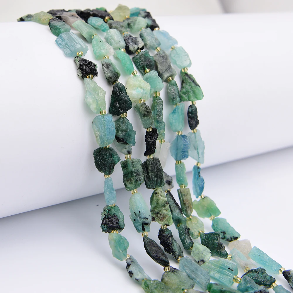 APDGG Natural Green Emerald Stone Freeform Rough Raw Nugget Loose Beads 16'' Strand Jewelry DIY