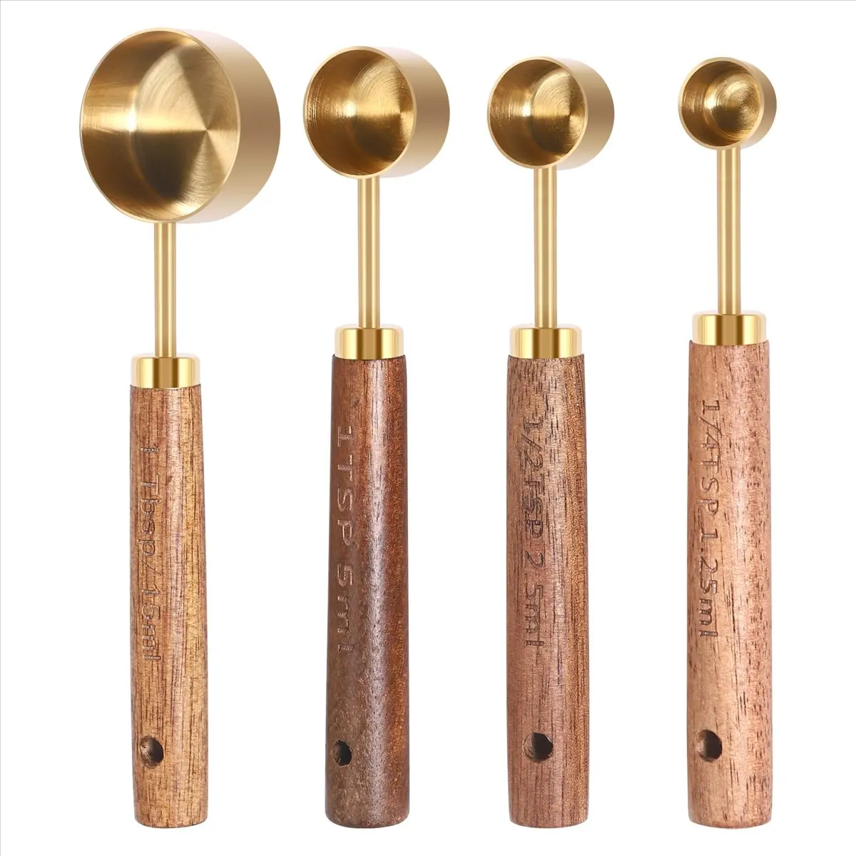 ●Measuring Spoons Set Wood Handle Stainless Steel Measuring Scoop Baking Tool Kit Kitchen Accessories 1