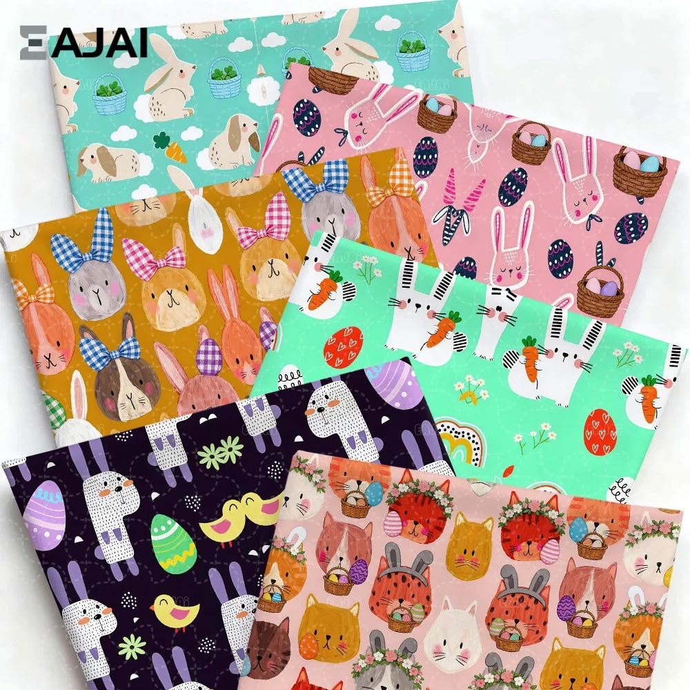 

Eajai Artistic Bunny Rabbit Easter Egg Floral Cotton Fabric DIY Sewing Quilting Patchwork Homewear Tissus Tilda