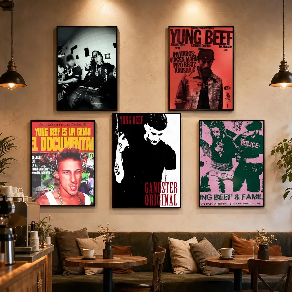 Y-Yung B-Beef Rapper Poster Self-adhesive Art Waterproof Paper Sticker Coffee House Bar Dorm Room Wall Decor
