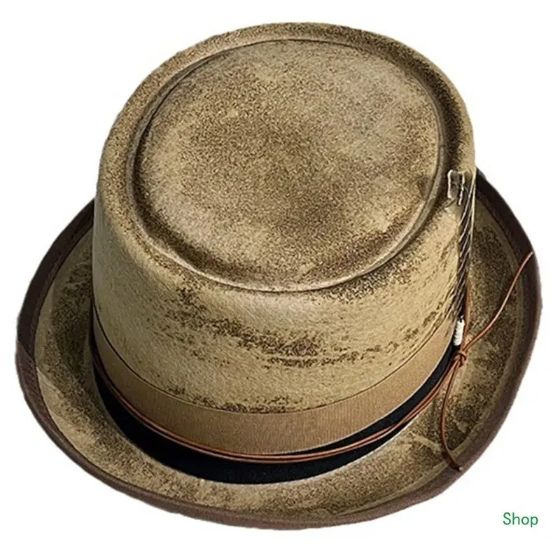 

Dropship Elegant British Felt Hat Ladies Carnivals Festival Distressed Hat with Fedoras for Gentlemen