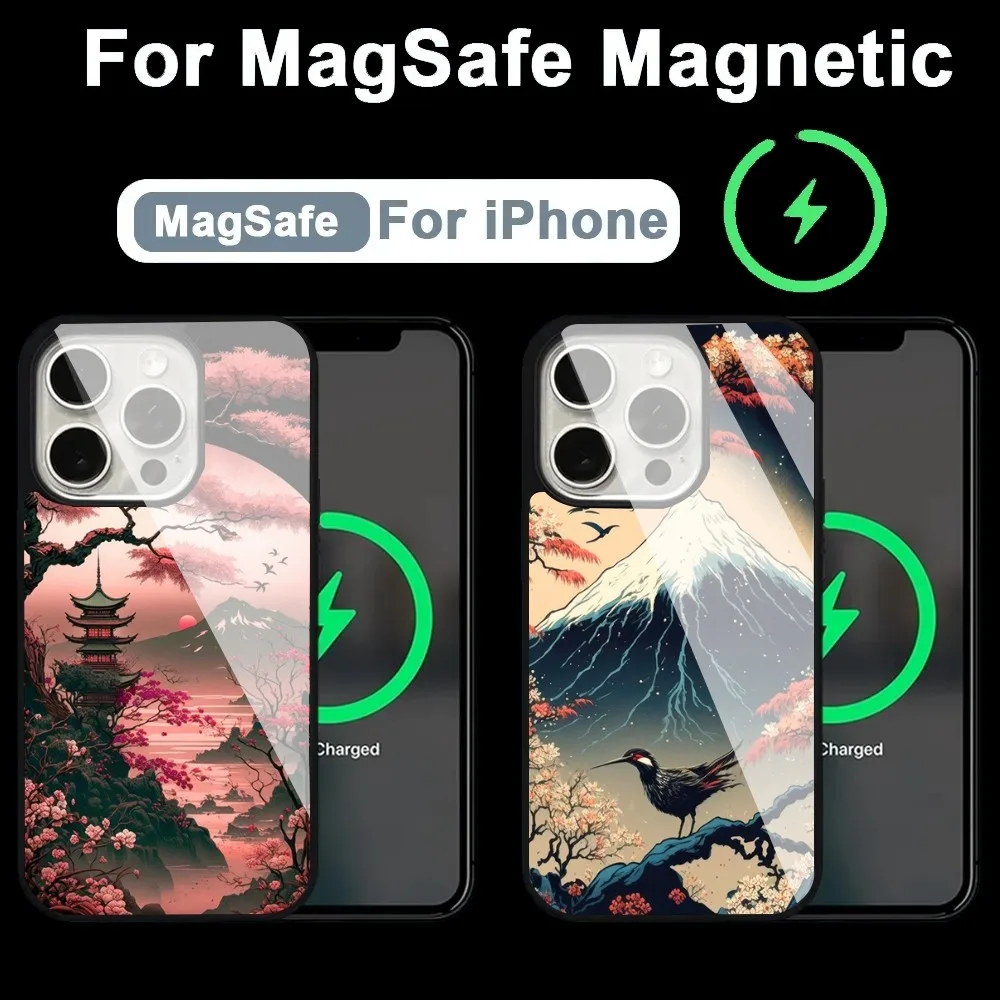 Aesthetic Mount Fuji Landscape Map Phone Case Alex Mirror For Magsafe Wireless Charging Caver For IPhone 11 12 13 14 15 Pro Max