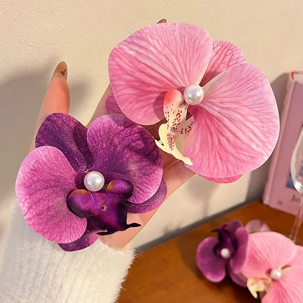 Orchid Butterfly Hair Clip Bow Flower Hair Clips Silk Flower Hairpin Phalaenopsis Pearl Hair Clip Duckbill Clip Hair Accessories