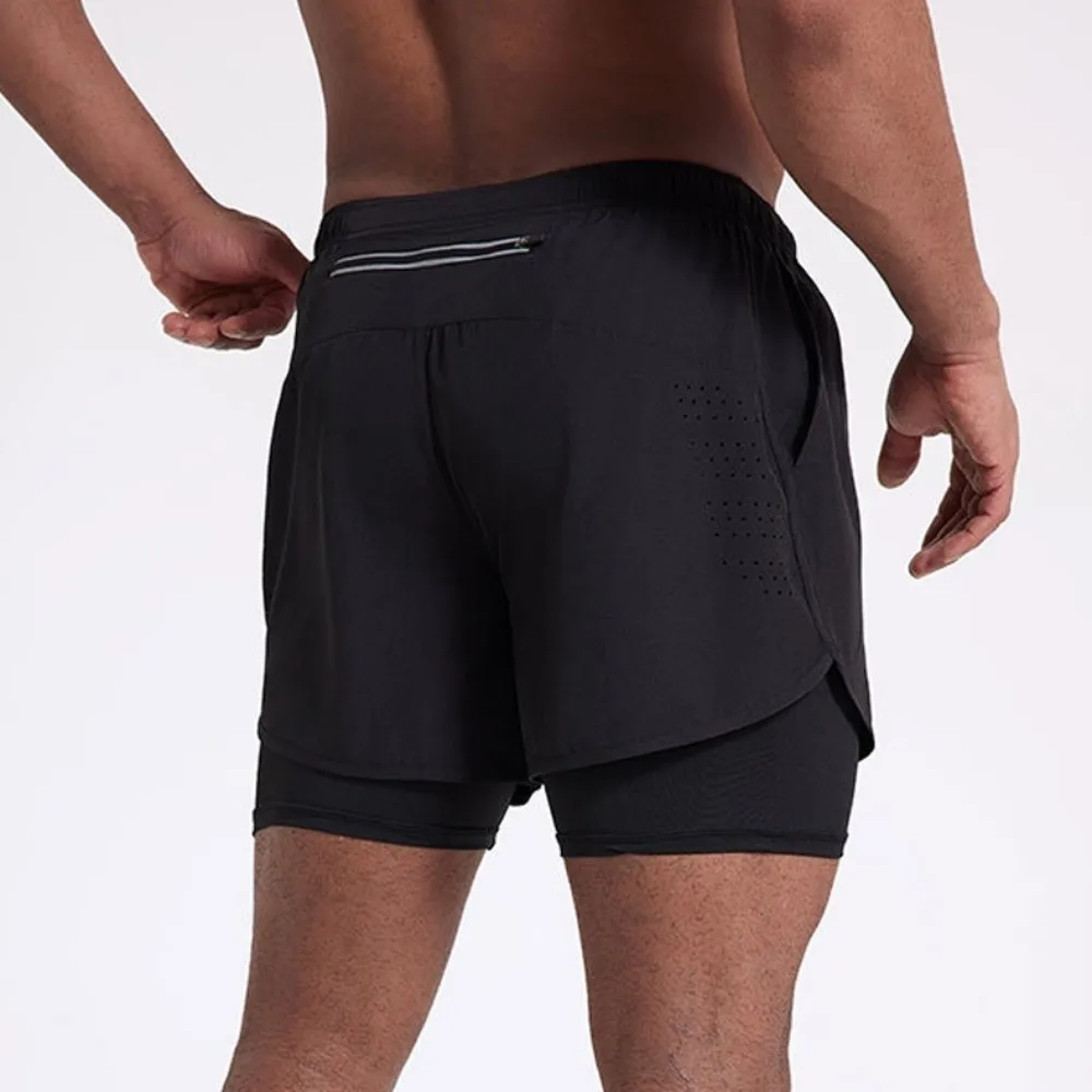 

Моющиеся спортивные шорты 2 в 1, быстросохнущие с карманами, мужская спортивная одежда, дышащие велосипедные шорты со светоотражающими полосками, мужские