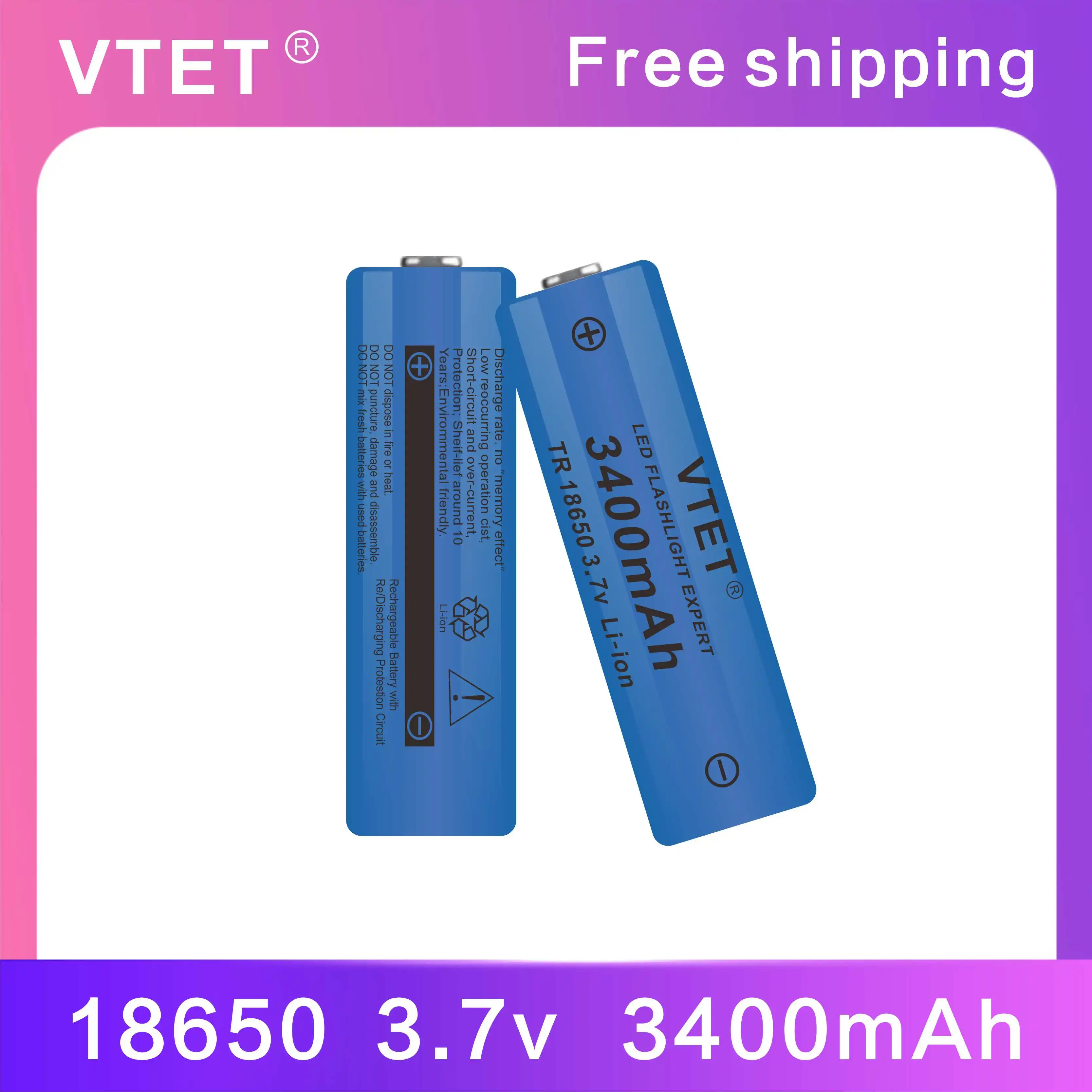 2024New3.7V 3400mAh Rechargeable Li-ion Battery for Led Flashlight  DIY Make Toys Fan Battery High Quality Reusable18650 Battery