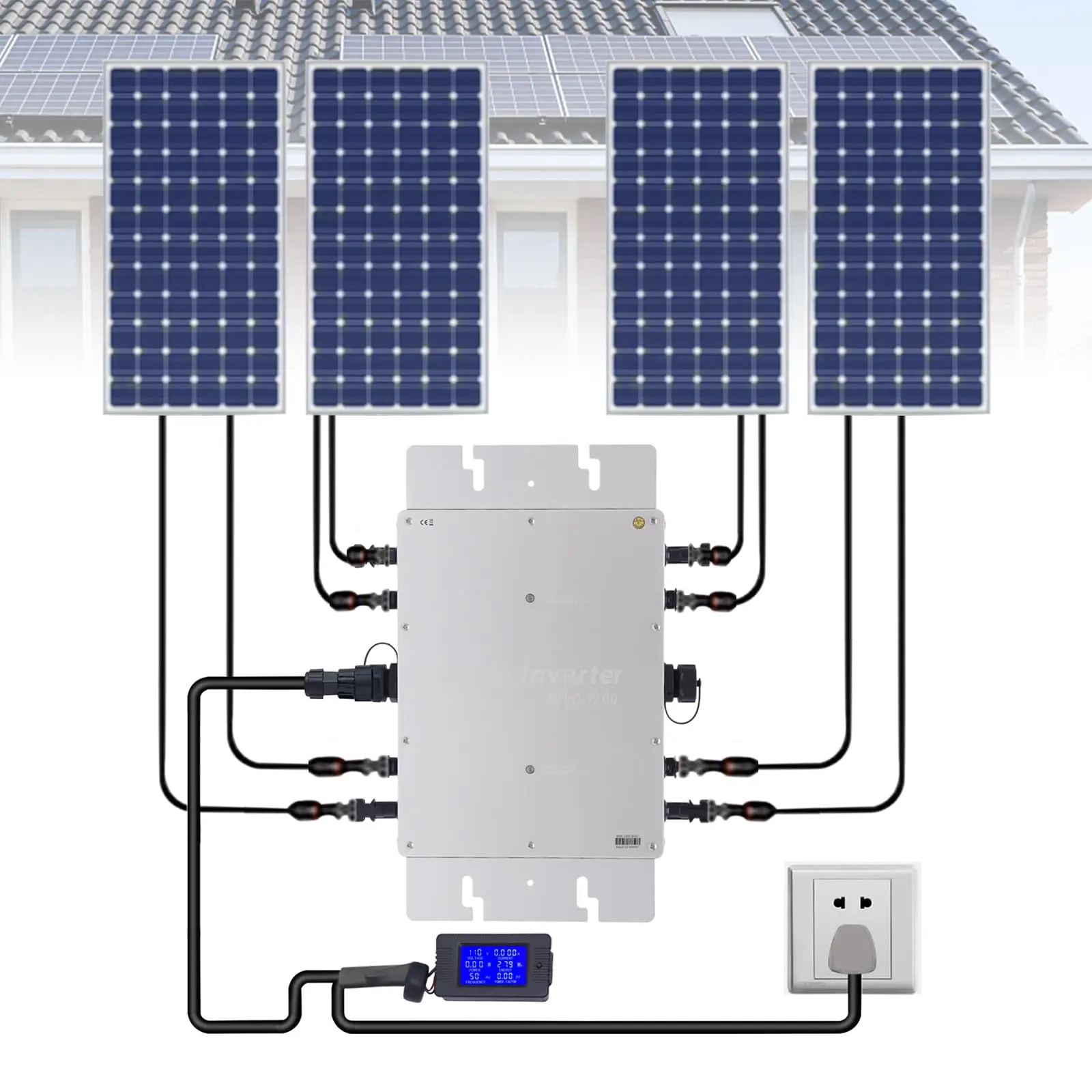 Solar Grid Tie Inverter Solar Panel Inverter WVC 1200W LCD Monitor Aluminum Alloy Corrosion Resistant Home Solar System Inverter