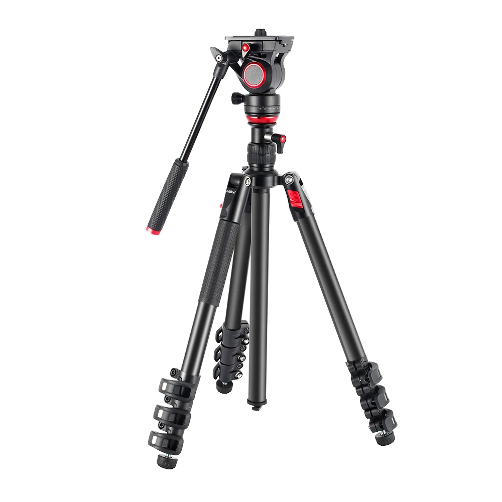 miliboo Video Tripod with MUF Flat Base Fluid Video Head 11 lb Max Leveling Column Kit, Aluminum& Carbon fiber Legs Flip Lock