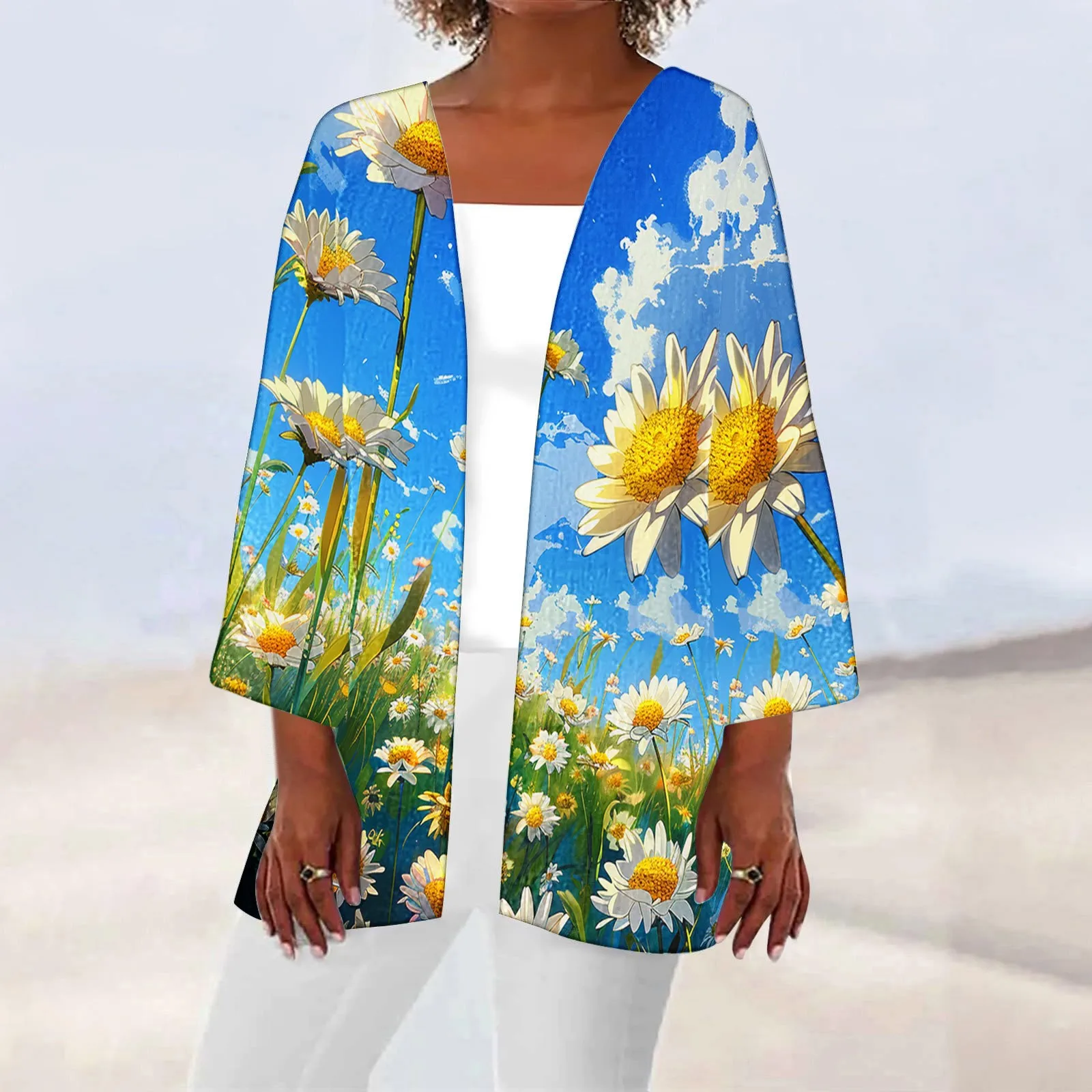 

Women Floral Print Chiffon Cardigan Short Sleeve Loose Beach Wear Cover Up Blouse Top Fall Print Cardigans for Women