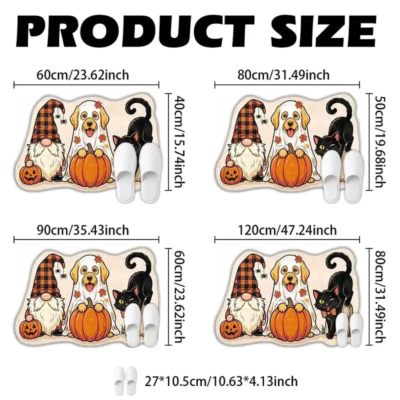 VIKAMA Halloween Doormat Gnome Dog Black Cat Pumpkin Irregular Shape Non Slip Floor Mat Front Door Entryway Fall Home Decor