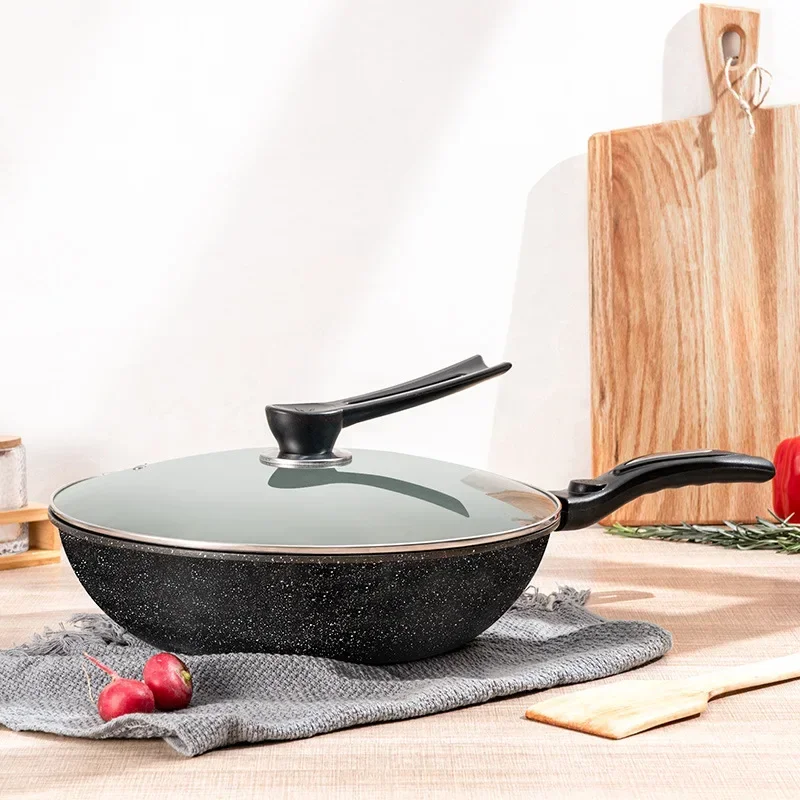 

Granite Coating Frying Pan Non-stick Wok No-smoke Induction Cooker Gas Stove 32cm Stir-fry Iron Pot Cooking Pot Kitchen Pots